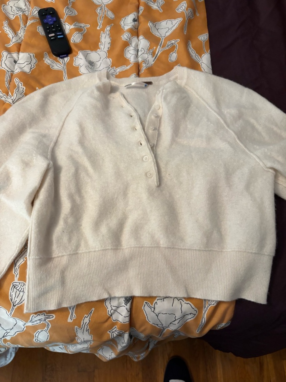 Free People Cream Henley Crew Sweater